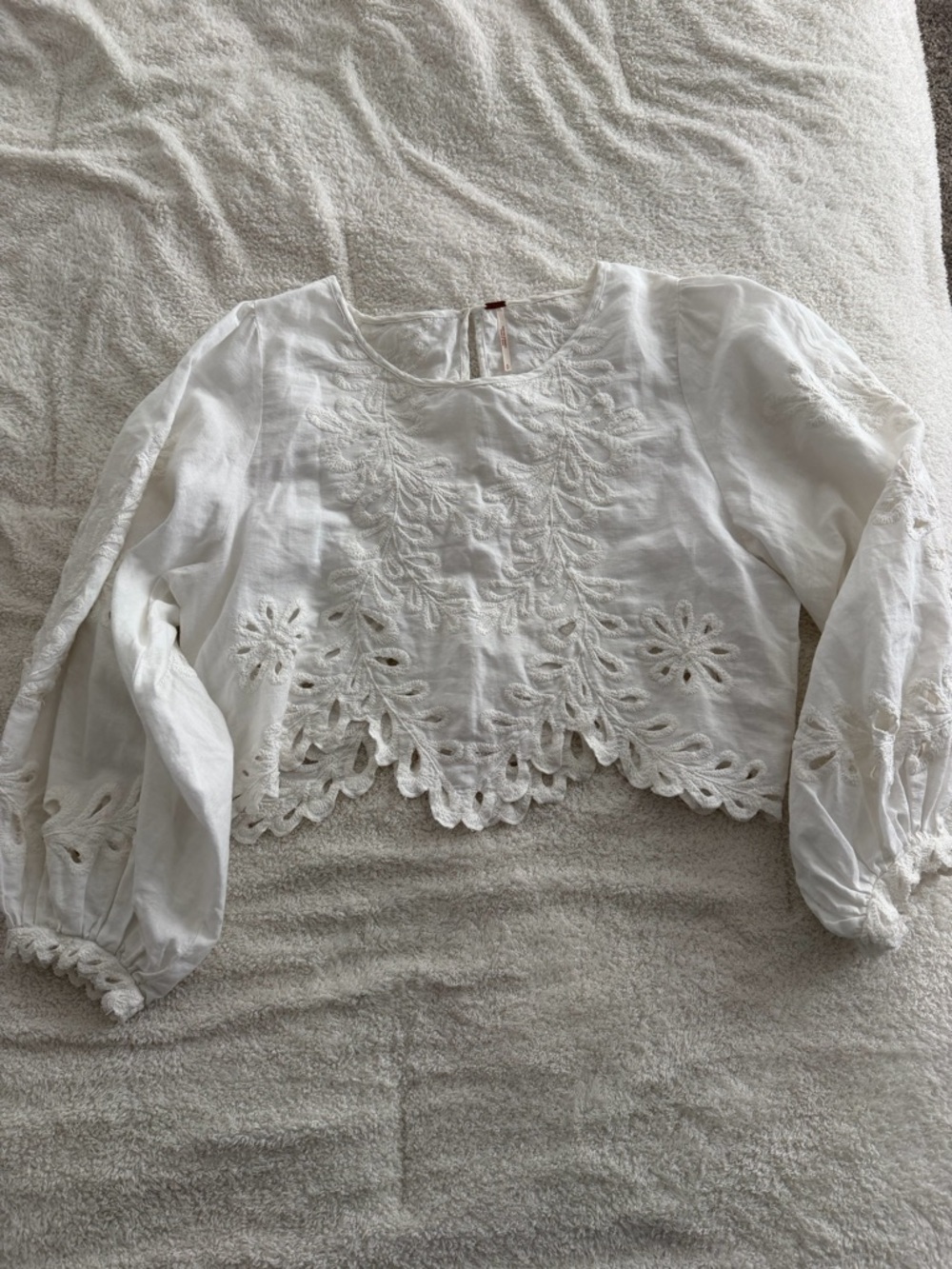 Free People White Embroidered Cropped Top